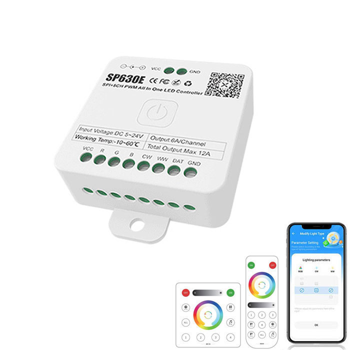 DC5-24V SP630E 12-in-1 Multi-Function Bluetooth APP Control LED Controller For All LED Strip Lights